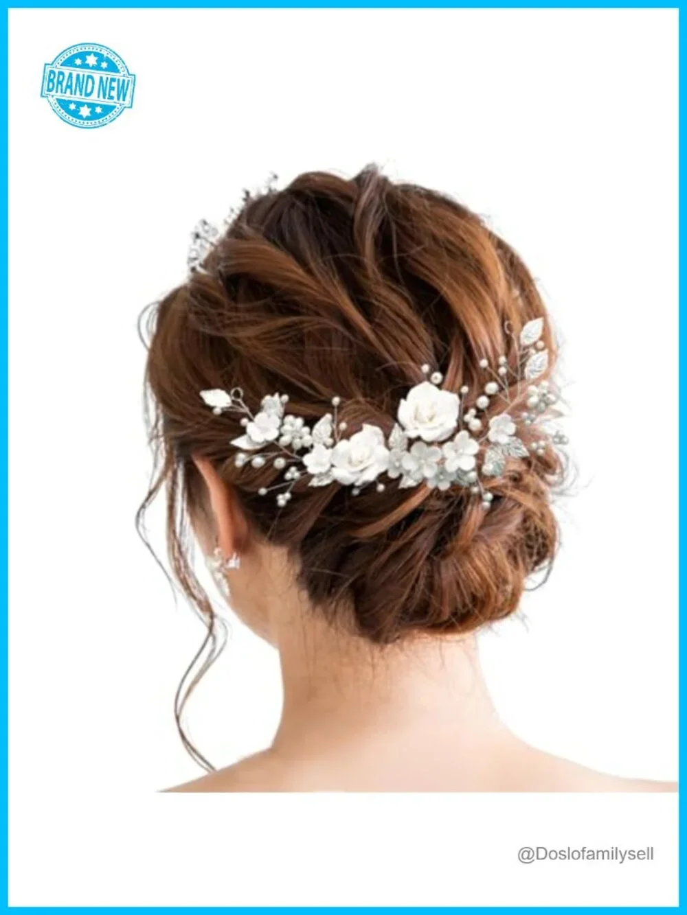 Ceramic Flower Bridal Hair Vine Rhinestone Leaf Headband 9